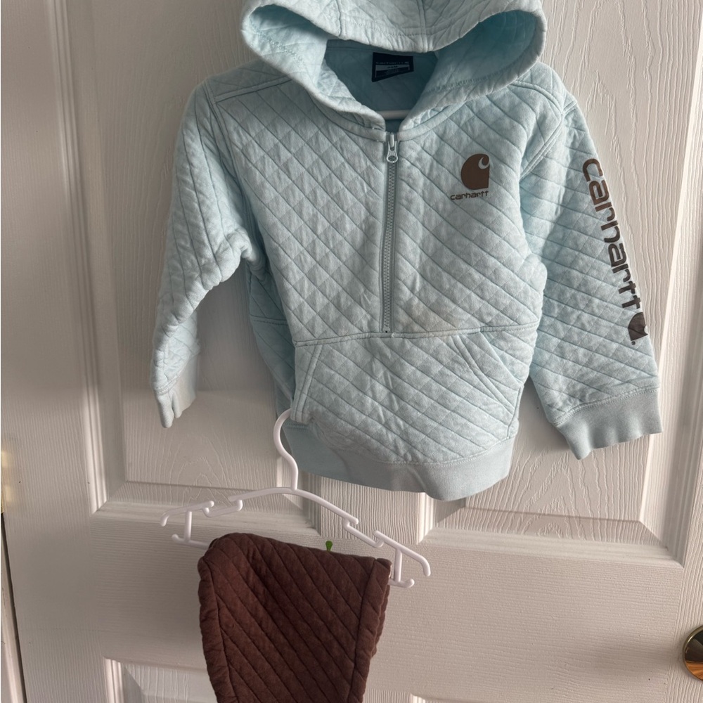 Carhartt Kids Quilted Hoodie - Light Blue and brown pants